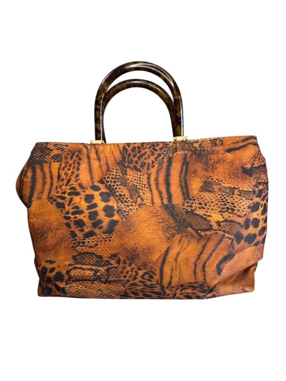 Plinio Visona Animal Print Tote Tortoiseshell Handles Leather Italy 16" XL Bag - Picture 6 of 8